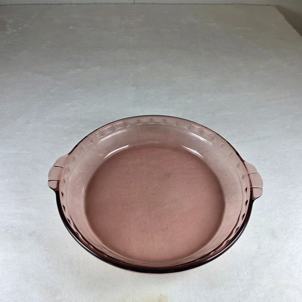 Vintage Pyrex Cranberry Glass Pie Plate‎ 229 24cm Baking Dish Corning USA